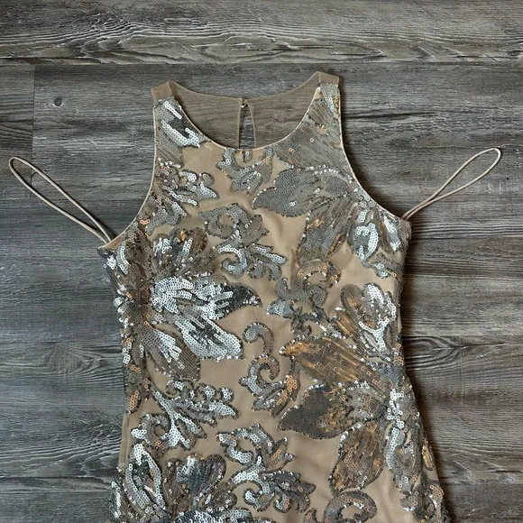 NWT Badgley Mischka Silver and Cream Formal Dress - Picture 6 of 16